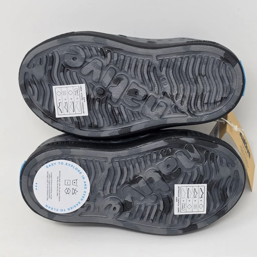 New! Native Jefferson French Terry Toddler Slip On Shoes Grey Black US C6